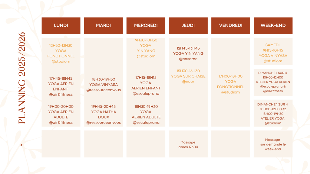 Calendrier Emploi du Temps Planning Hebdomadaire Yoga Illustratif Rouge (1) PLANNING 25-26